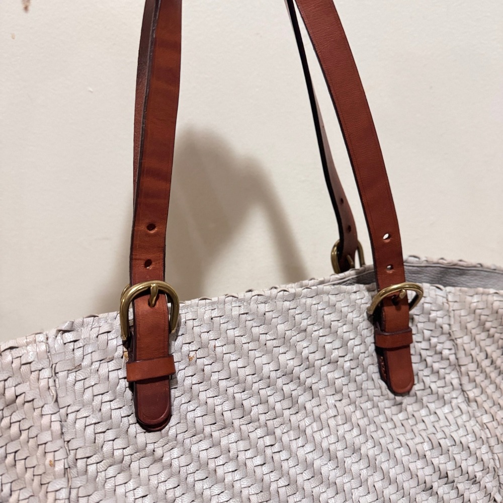 Dragon Women's Gray Woven Leather Large Shoulder Tote Bag Handmade Madras - Picture 3 of 16